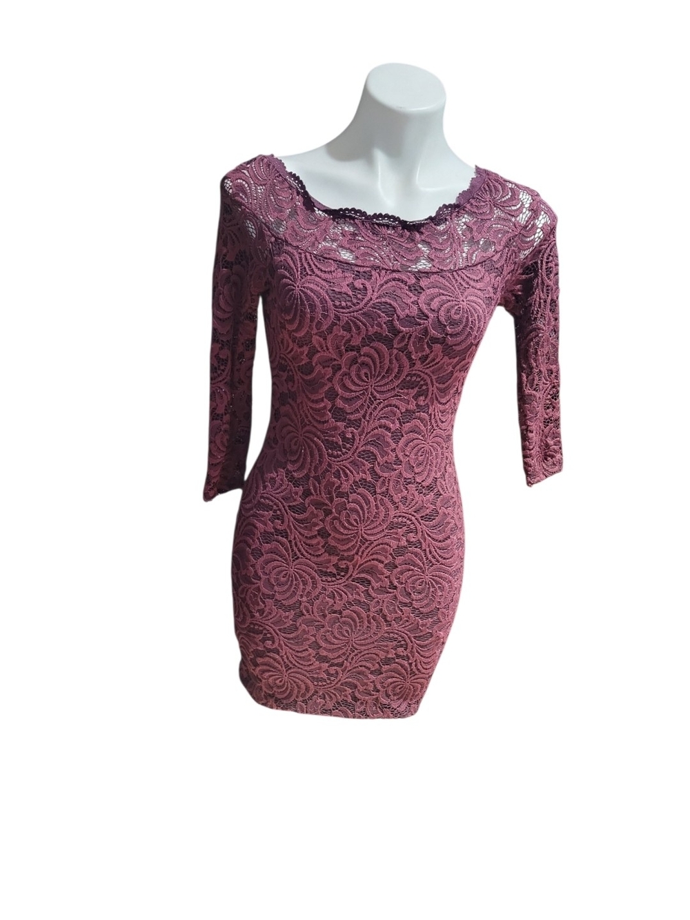 As U Wish Mauve Lace Bodycon Dress with Boat Neck